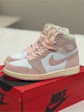 Nike Air Jordan 1 High OG Pink Suede & White Leather Sneakers